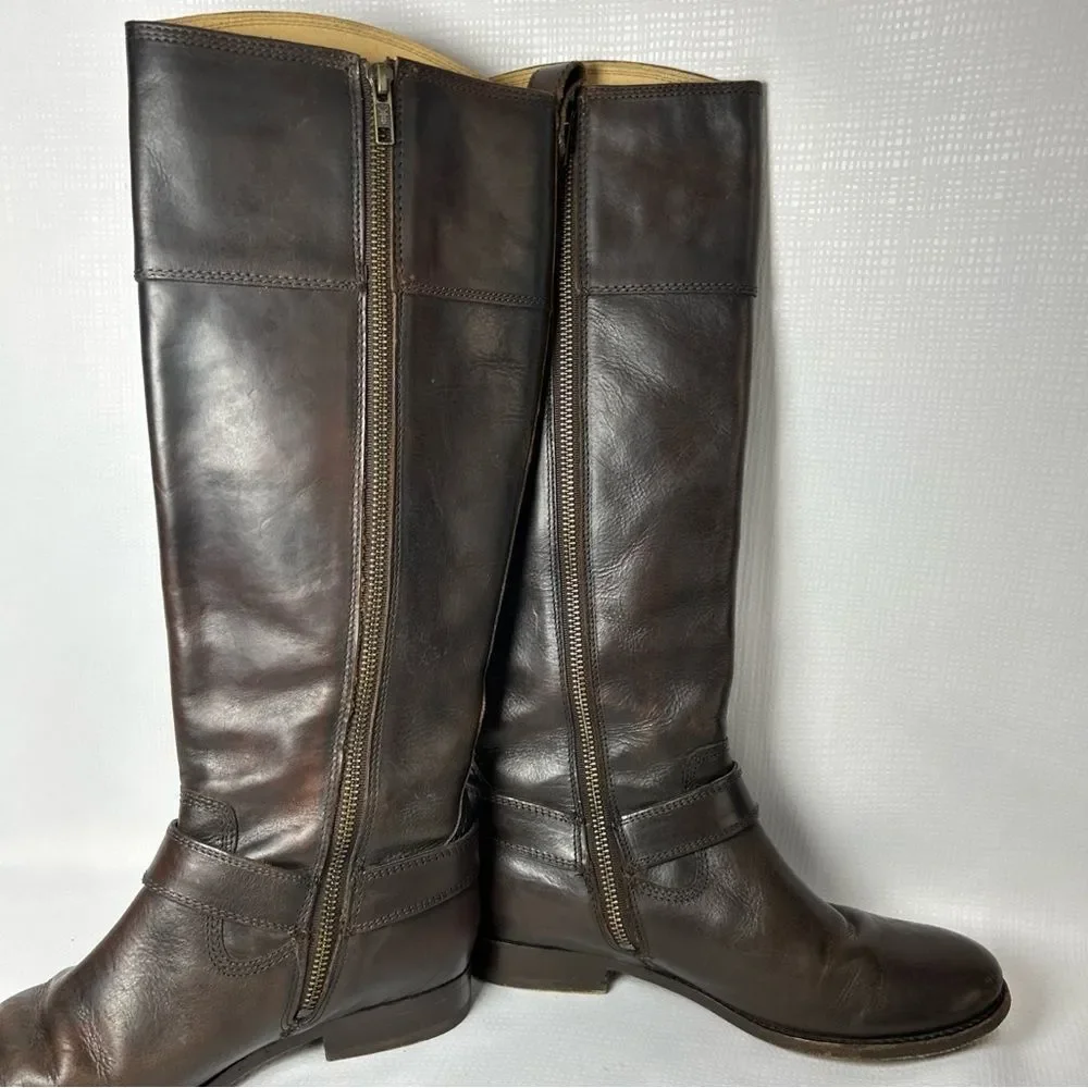 FRYE Melissa Brown Leather Zip Knee High Riding Boots Womens Sz 7 B Style 76929 - Picture 6 of 13